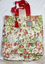 BEGONIA MARKET LARGE TOTE BAG CANVAS STRAWBERRY DAISY  16X16X6 100% COTTON NWT