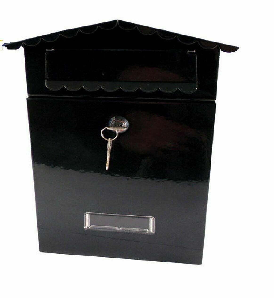 Black Mailbox Postbox Letterbox Wall Mounted Post Mail Letter Box Lockable Metal