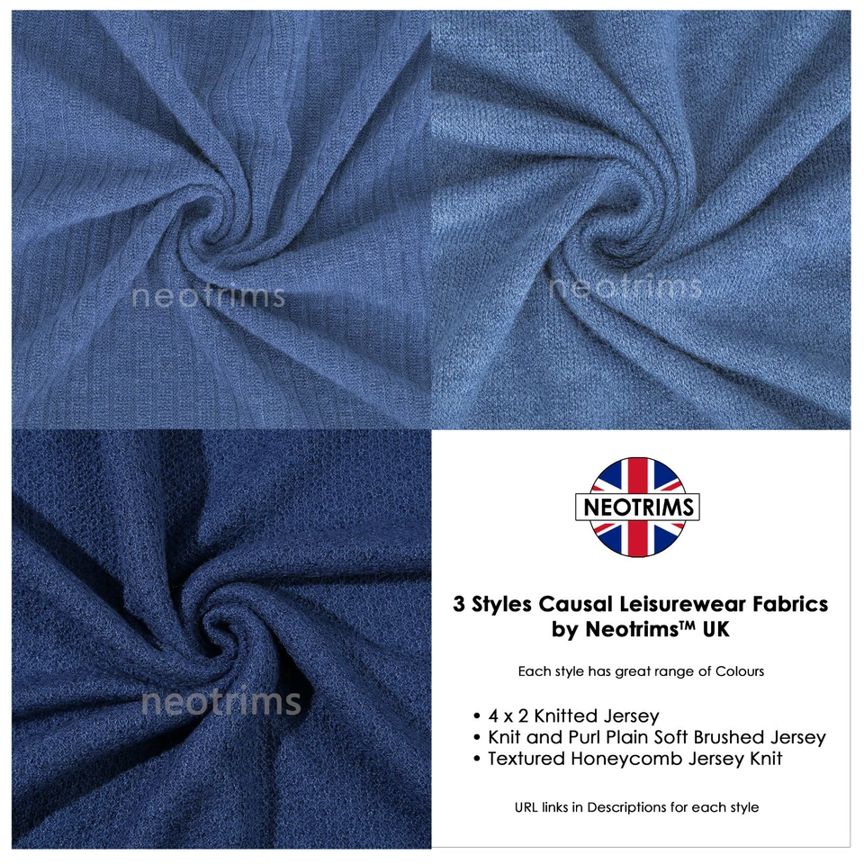 Jersey Fabric Rib Knit 4x2 Ribbed Dressmaking Stretch Material 19 Fashion Colors - Image 3 of 4