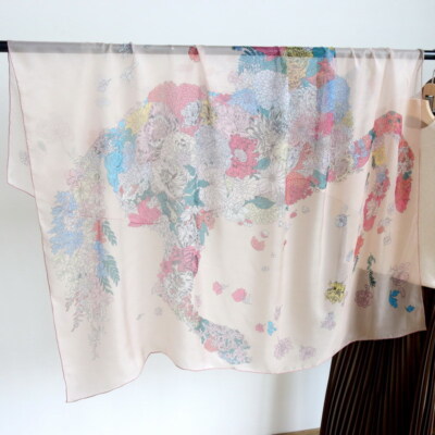 Mulberry Chiffon Silk Wrap Scarf Sarong Beach Hand rolled Floral Horse Print 54''