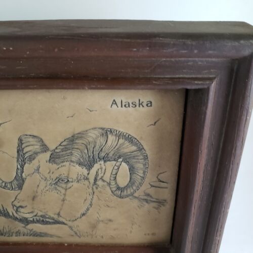 Eanger Irving Crouse Bighorn disegno di pecore con cornice in legno 6,5 x 8,5 pollici - Foto 2 di 3