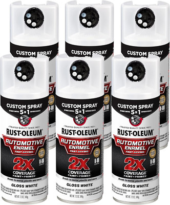 2X Gloss White Automotive Enamel Spray Paint, 12 Oz, 6 Pack - 5-in-1 Solution