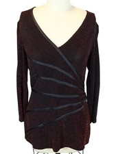 Vintage Y2K Red Sparkle Glitter Faux Wrap Semi Sheer Top Size S Whimsigoth Vamp