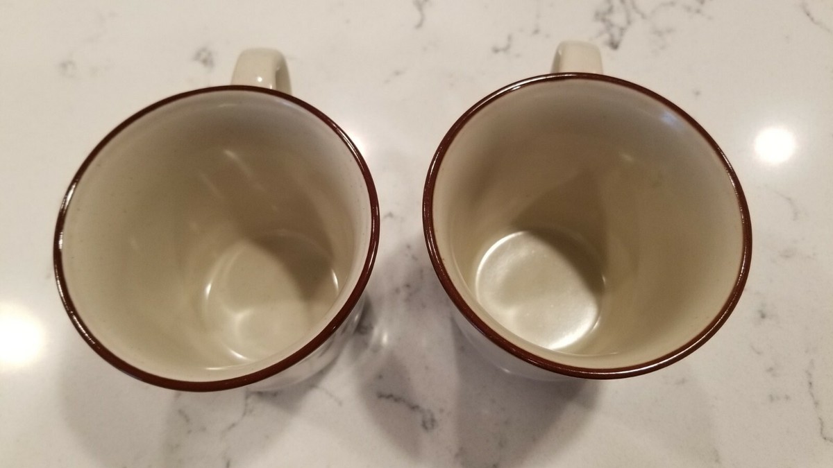 Lot of 2 Noritake 8344 Pleasure Stoneware Mugs Blue Flowers Brown