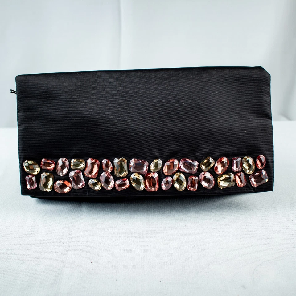 VERA WANG Nuevo Negro Jems Tachonado Mujeres Rectángulo Muñequera Bolso sin asas Cartera Bolsillo Foto 2 de 4