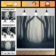 7x5FT Spooky Forest Backdrop - Halloween Dark Woodland Party Decor, Photo Prop
