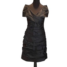 Adrianna Papell Ruched Off Shoulder Taffeta Cocktail Dress Black 6 Vampy Glam