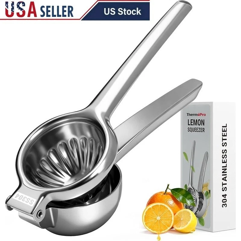Stainless Steel Lemon Juicer Manual Citrus Squeezer Easy Clean Grooved Bowl New