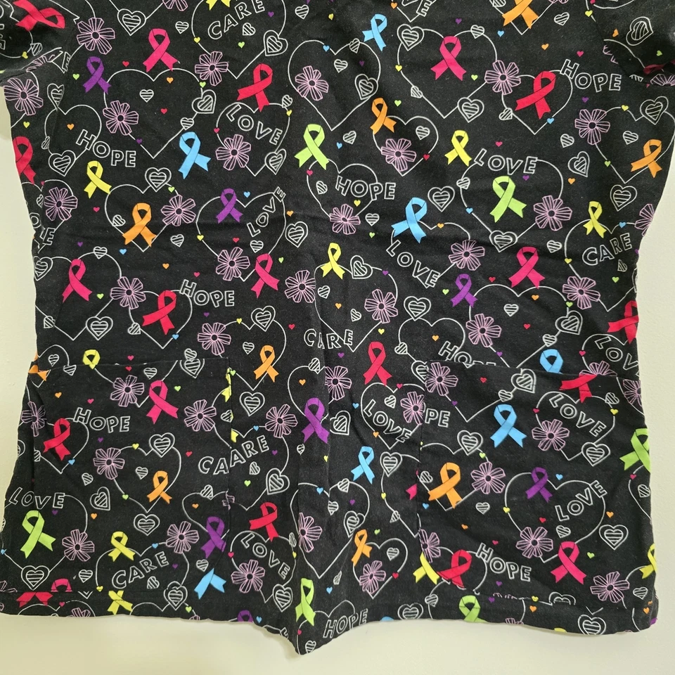 DICKIES size Large Awareness Short Sleeve V Neck Scrub Top Black Multicolor  - Image 4 of 4