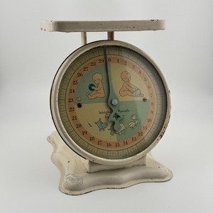 VTG Metal Baby Scale 30 lbs Pounds Ounces Nursery Infant Scale Illustrated Dial