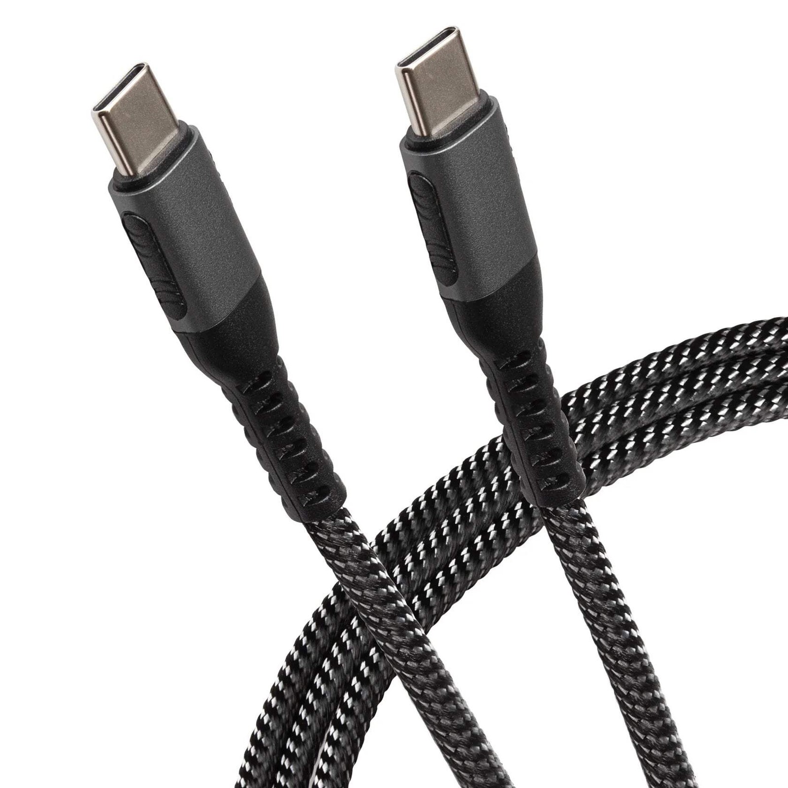 Maplin USB-C to USB-C 60W PD Braided Charge and Sync USB Cable, Grey, 1m