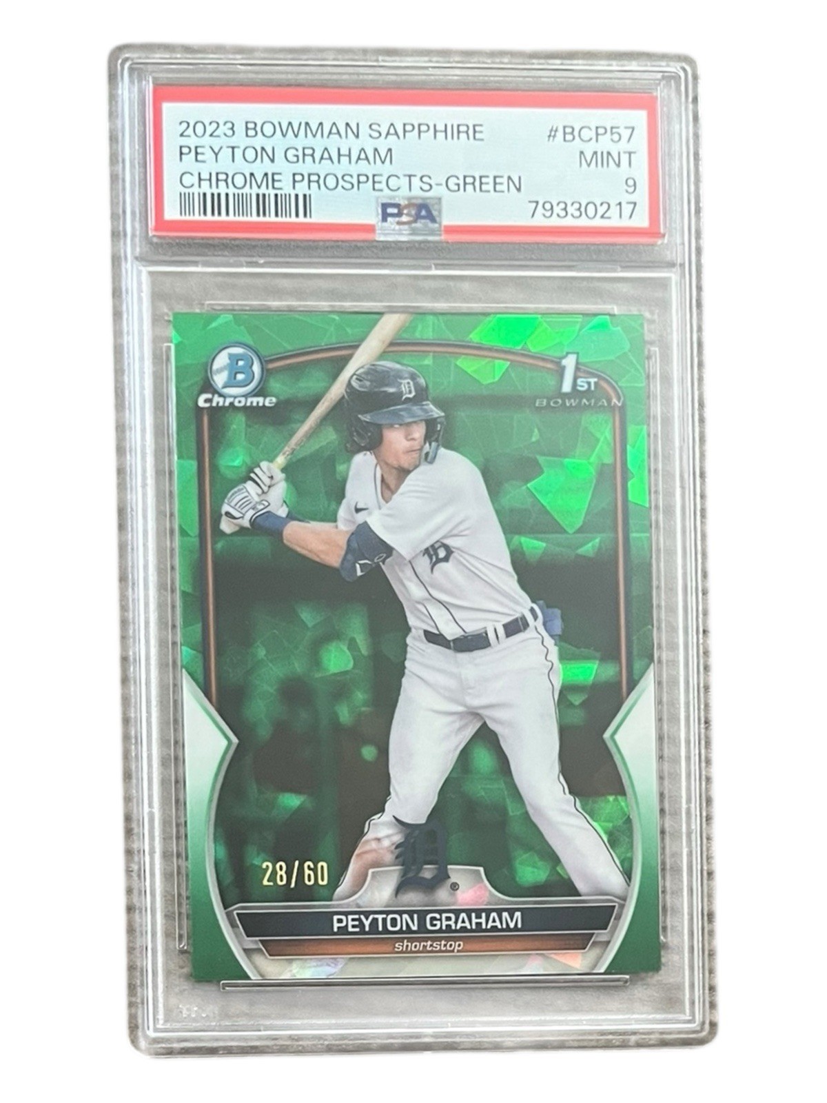 2023 Bowman Sapphire Peyton Graham 1st Bowman Prospects Green Sapphire /60 PSA 9