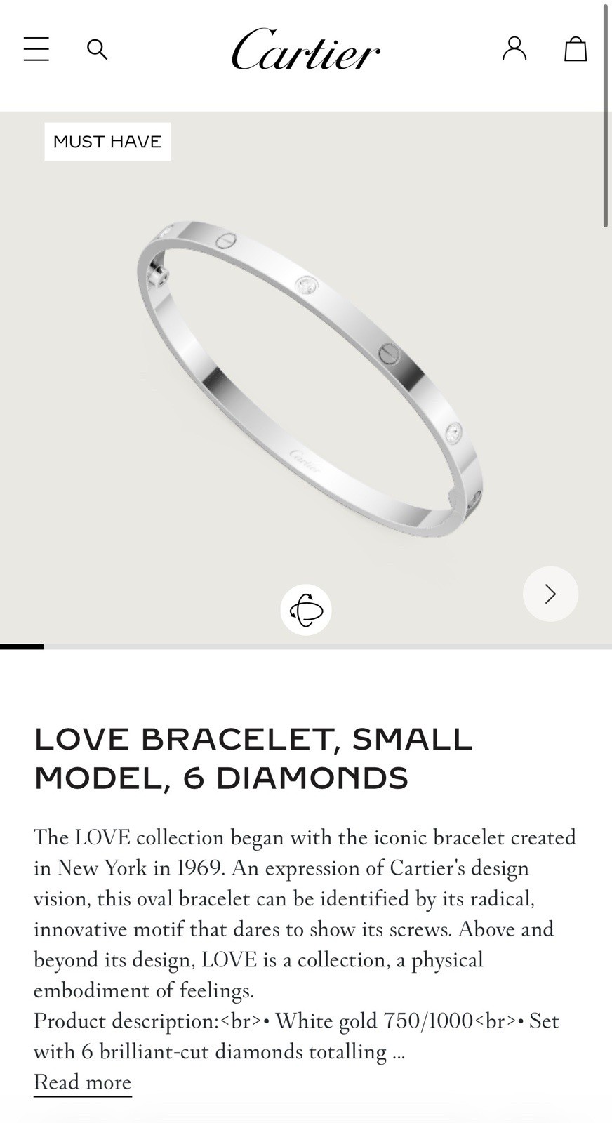 Cartier Love Bracelet 18ct White Gold Bangle 6 diamonds with Cartier Certificate