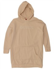 GUESS Womens Oversized Graphic Hoodie Dress UK 10 Small Off White Cotton BI18