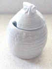 Vintage Frankoma Pottery Honey Pot Jar & Lid Light Gray 12 oz Beehive