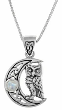 Jewelry Trends Sterling Silver Celtic Crescent Moon Owl Pendant with Moonstone o