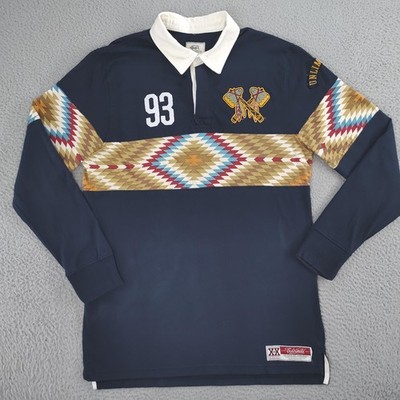 Ecko Unltd Rugby Shirt Mens XL Navy Aztec Southwestern Patch 20 Yr Anniversary
