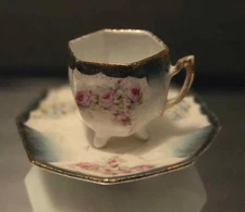 Vintage 1950's Miniature Three-Footed Porcelain Tea Cup and Saucer