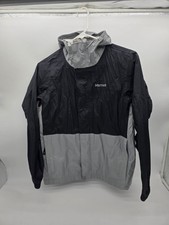 Marmot Youth Large Hooded Rain Jacket Black Gray Lightweight