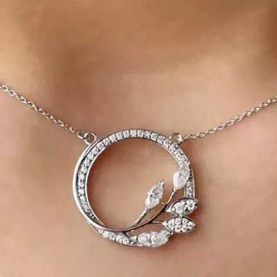 Zertifiziert 2 kt Rundschliff Moissanit Damen Kreis Anhänger 14k Weißgold plattiert