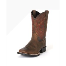 Ariat Kids Brown Leather Western Cowboy Boots Square Toe Red Stitching