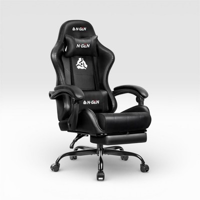 N-GEN Black Gaming Chair Ergonomic Adjustable Armrests 300 lbs Max Load/ GAMING