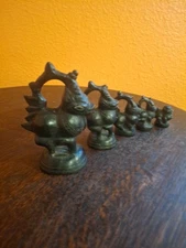 Burma,old antique bronze Burmese zoomorphic 5 Piece opium weight Set 