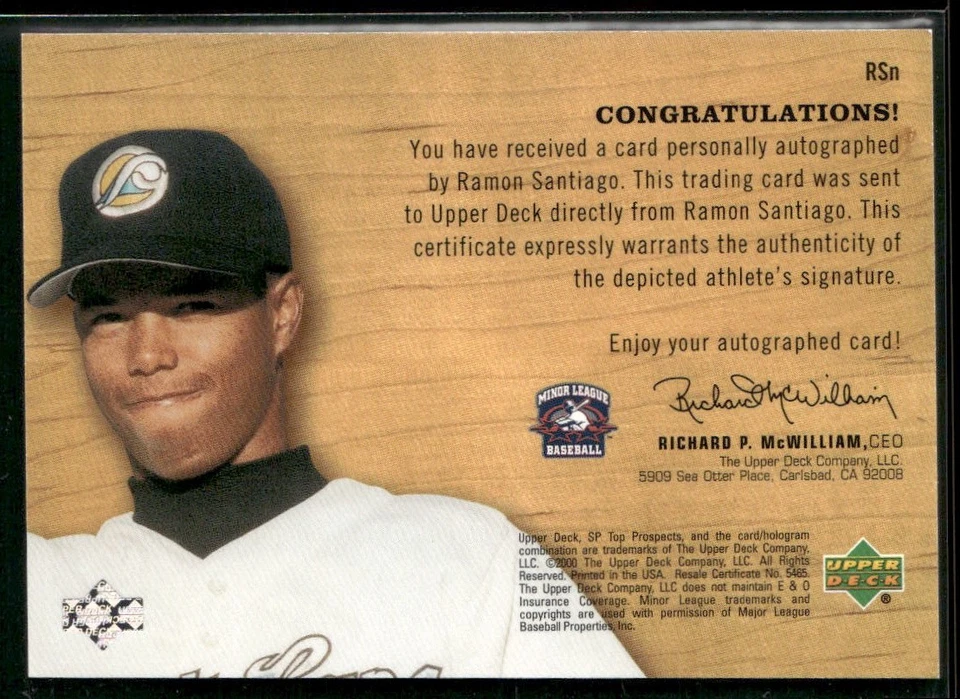 2001 SP Top Prospects #RS Ramon Santiago Chirography - Image 2 of 2
