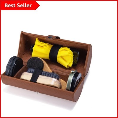 Komplettes Reise Schuhcreme Set - 7-teilig mit Rosshaarbürste & mehr
