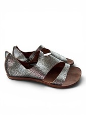 CYDWOQ Crackled Silver Lockdown Sandal 37  US Size 6.5 USA Made