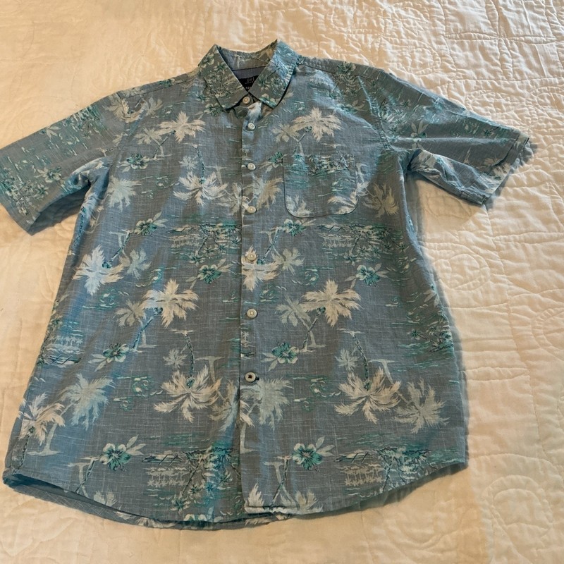 George Hawaiian Shirt Size Small(34-36) Bottom Up Short Sleeve Blue