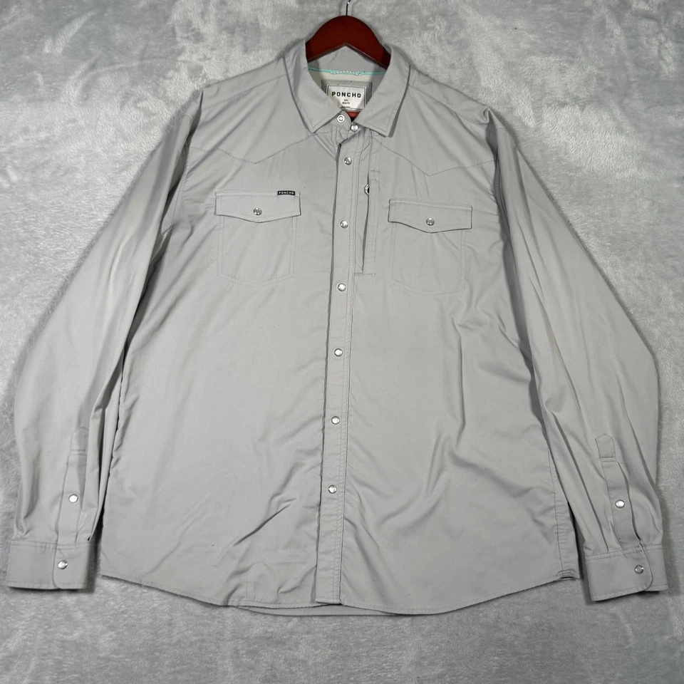 Poncho Camisa Para Hombres 2XL Gris Perla Occidental A Presión Ventilada Pesca Elastizada Manga Larga Foto 2 de 4