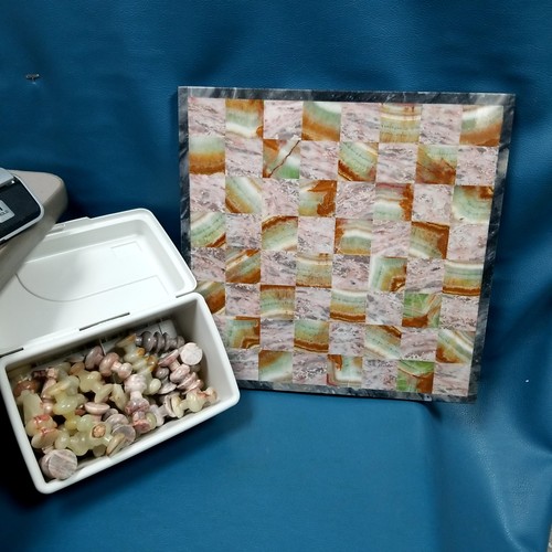 Vintage Marble Granite Onyx Handcrafted Chess Set Some Token Repairs Standard 