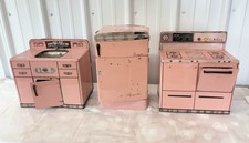 Vintage 50  s Wolverine Pink Tin Play Stove Sink And Refrigerator Set Made In USA