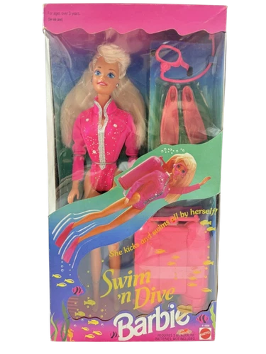 Mattel 1993 Vintage NEW Swin 'n Dive Barbie Doll with Scuba Accessories 11505