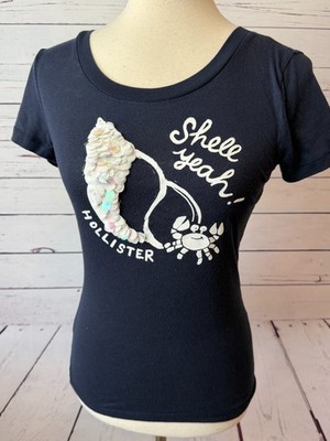 Hollister tee shirt T-Shirt short sleeve Small Shell Yeah Y2K 90s Sequins HCO