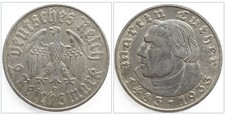 2 Mark Reichsmark Piece 1933 D German Reich Luther Martin Old Silver Coin