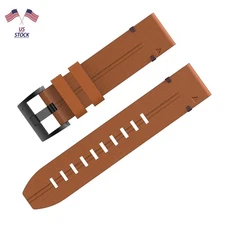 Brown 20mm Leather Watchband Strap Quick Wristband For Garmin Fenix 7S 6S 5S
