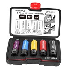 1/2 inch Drive Impact Lug Nut Socket Set, 15 17 19 21 22 MM 15 17 19 21 22 mm