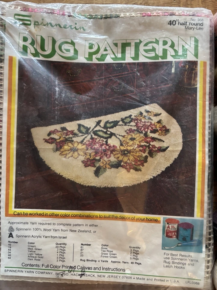 Spinnerin Fishing Latch Hook Rug Pattern #368 VTG Includes All Yarn Half Round - Image 2 of 4