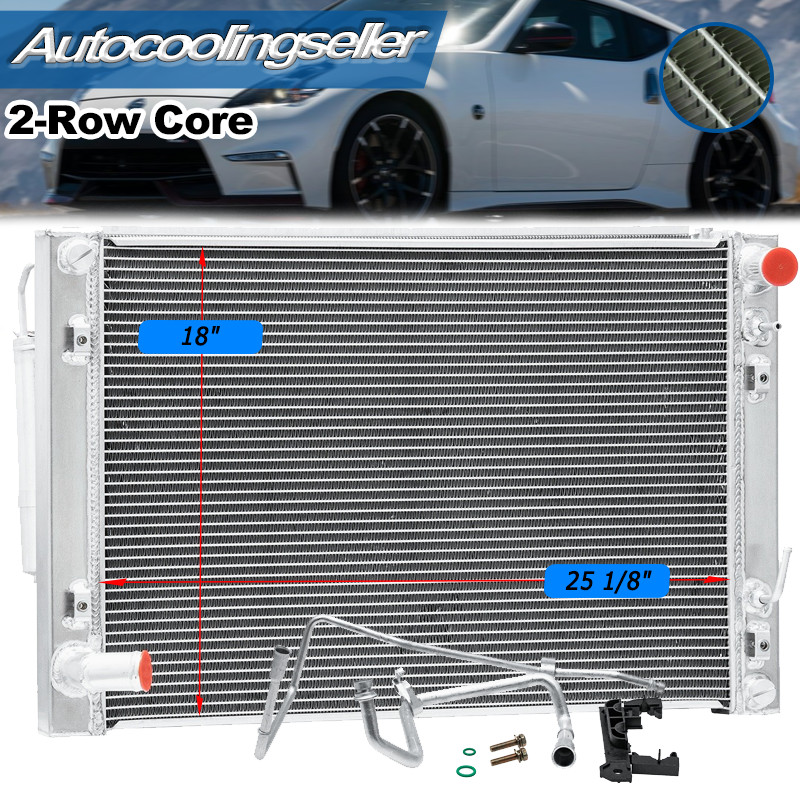 2-Row Radiator+Condenser For 2009-2013 Infiniti G37 Sedan/2013-2017 Nissan 370Z