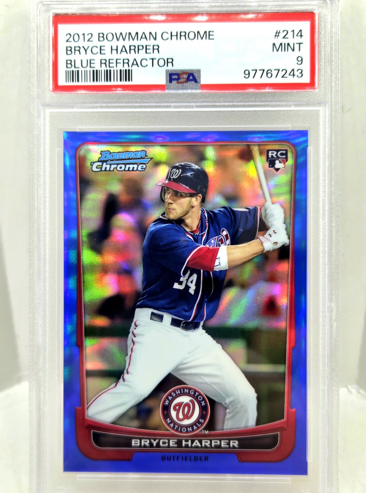 2012 Bowman Chrome Bryce Harper Blue ROOKIE Refractor 73/250 RC SP PSA MINT 9