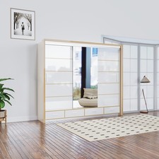 Sliding Door Wardrobe with Mirror, LED Light & Drawers – Modern Bedroom Closet