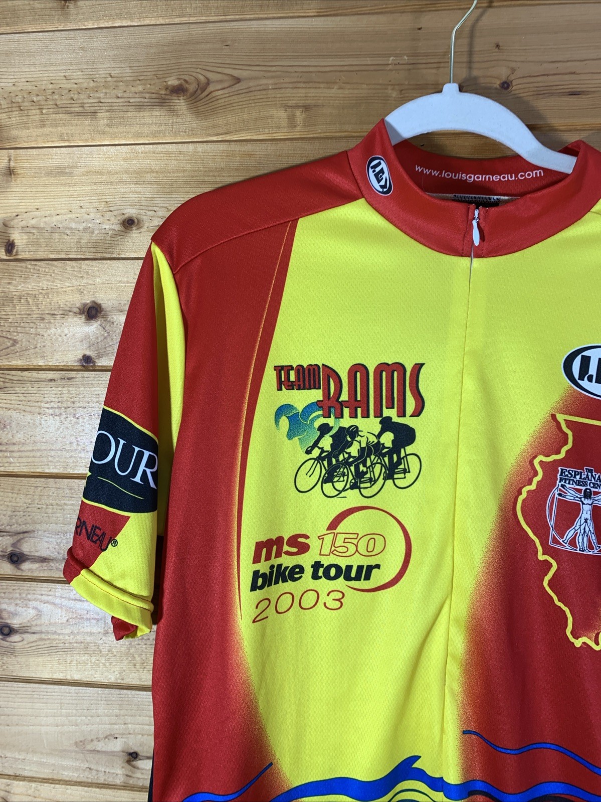 Louis Garneau Half Zip Cycling Jersey Shirt Team RAMS 2003 Red Yellow Mens XL