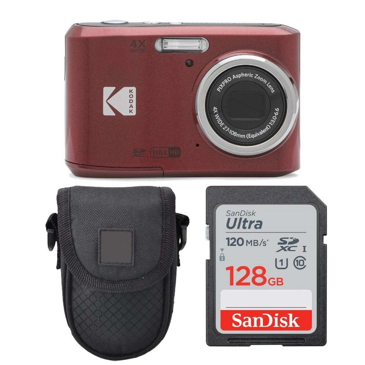 Kodak PIXPRO FZ45 Digital Camera (Red) + Point & Shoot Camera Case