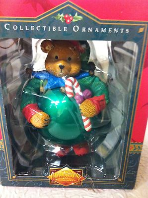 LARGE CHRISTMAS BEAR ORNAMENT DRESSED LIKE A JESTER HOLDING A CANDY CANE  NIB