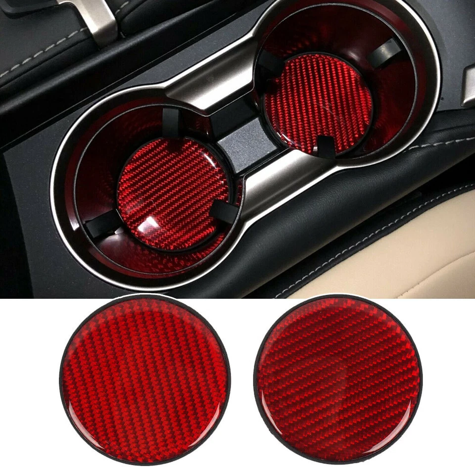 2x Red Carbon Fiber Car Cup Holder Pad Water Cup Slot Non Slip Mat Accessories - Image 3 of 4