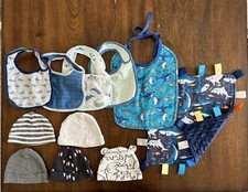 Baby Boy Bundle Hats, Bibs, Burp Cloth Size 0-6M