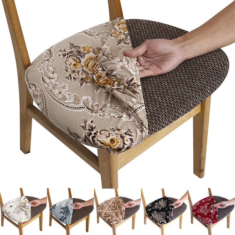 2/4/6pcs Chair Seat Covers Stretch Spandex Printed Seat Covers for Dining  Chairs