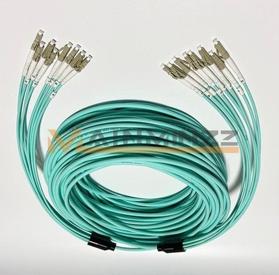 Indoor Armored LC-LC 8 Sstrand OM3 50/125 Multimode Fiber Optic Cable 10GB 50M #